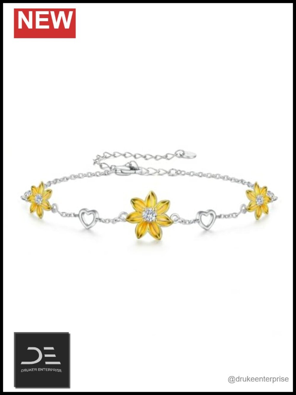 Sterling Silver Daisy Sunflower Adjustable Link Bracelet for Women